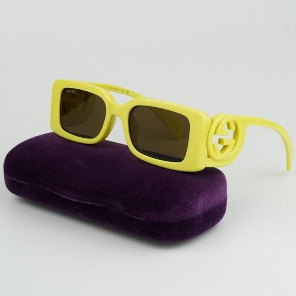 NEW Gucci GG1325S 007 Acid Yellow Brown Rectangle Unisex Sunglasses GG 1325S - Picture 3 of 10